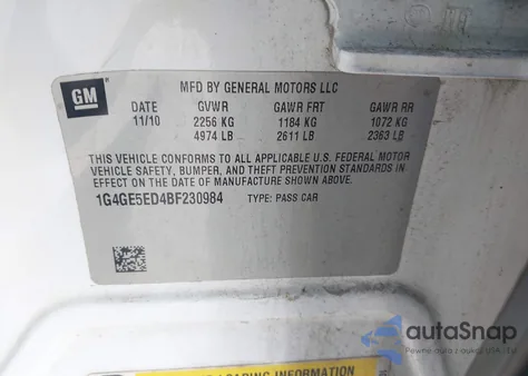 2011 Buick Lacrosse Cxs z USA, uszkodzony, nr VIN 1G4GE5ED4BF230984